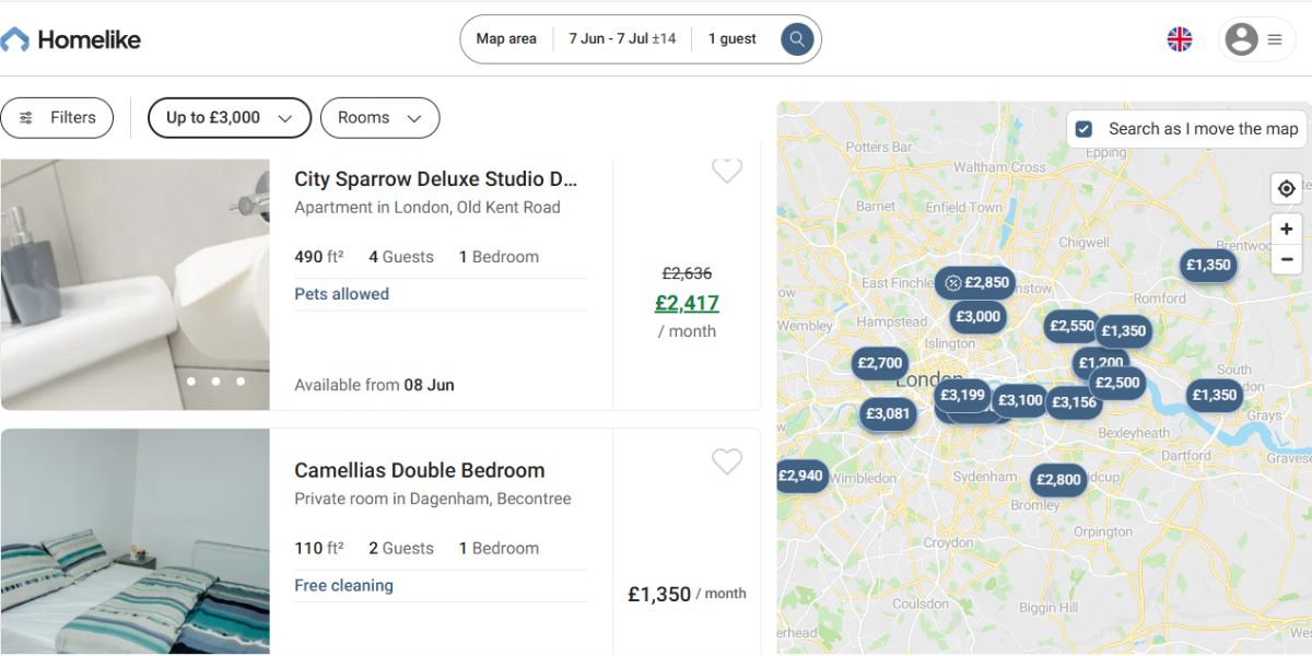 Homelike London results under GBP 3000